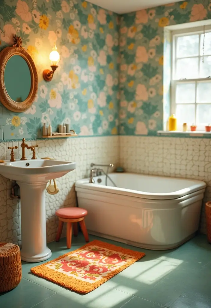 29 Vintage Bathroom Ideas Full of Retro Elegance 22 29 Vintage Bathroom Ideas Full of Retro Elegance - 22. Retro Shower Mats