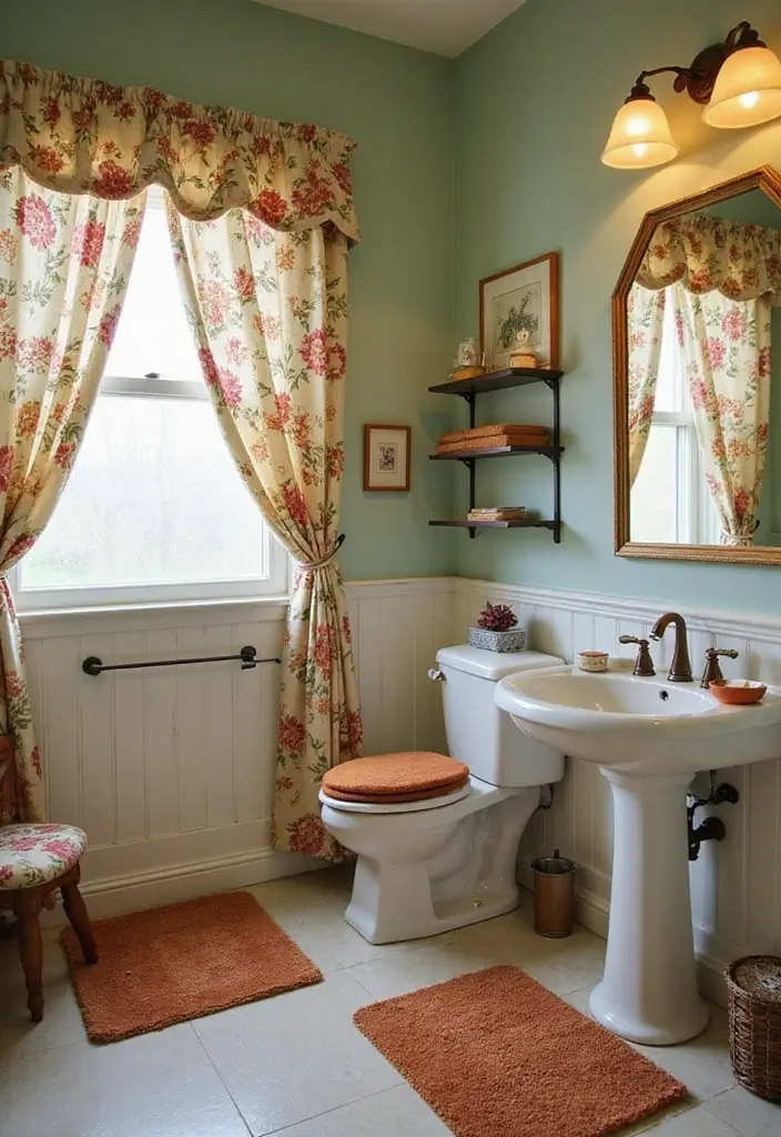 29 Vintage Bathroom Ideas Full of Retro Elegance 4 29 Vintage Bathroom Ideas Full of Retro Elegance - 4. Vintage-Inspired Textiles