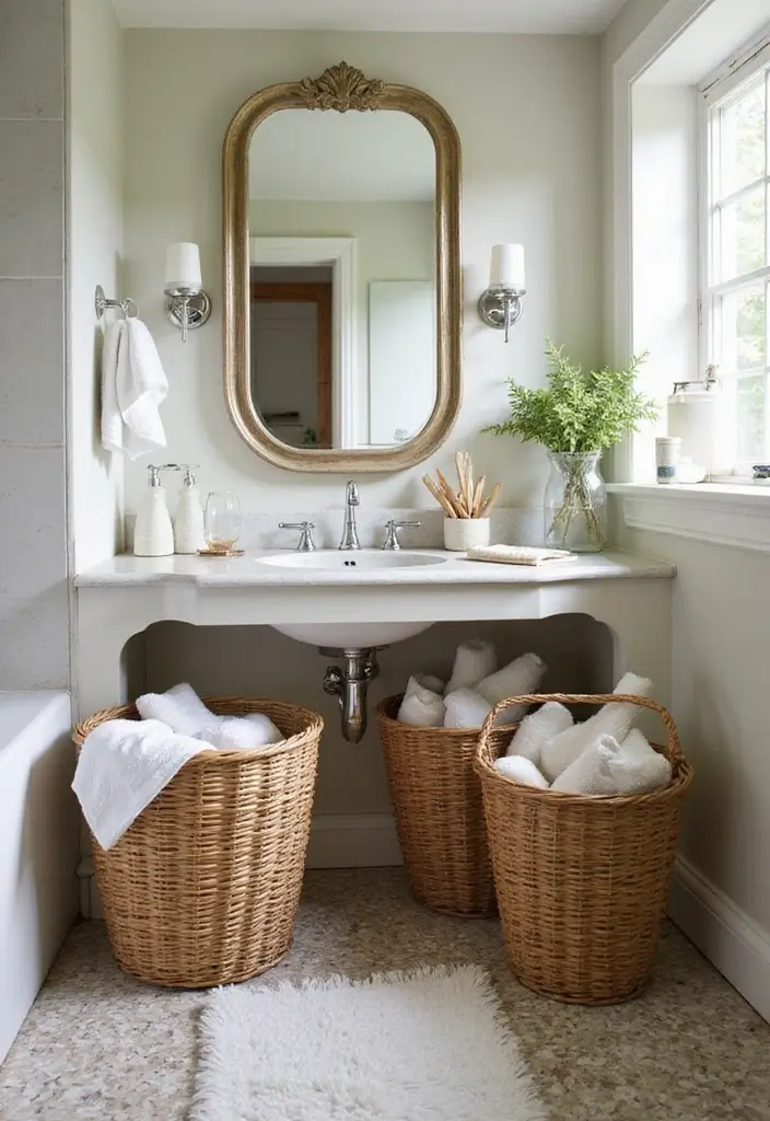 29 Vintage Bathroom Ideas Full of Retro Elegance 7 29 Vintage Bathroom Ideas Full of Retro Elegance - 7. Charming Wicker Baskets