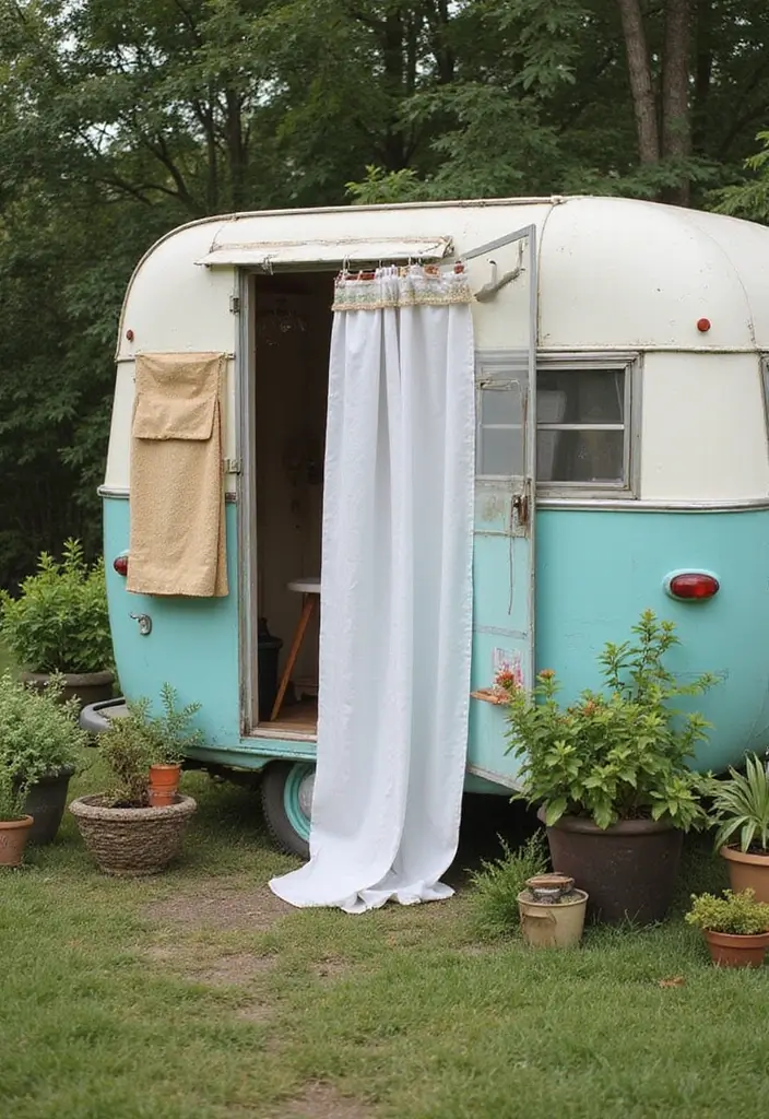 29 Vintage Camper Remodel Projects You’ll Adore - 19. Outdoor Shower Solutions