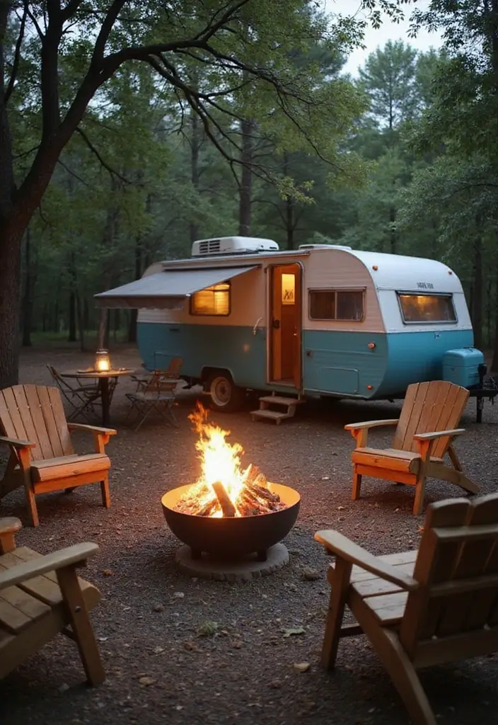 29 Vintage Camper Remodel Projects You’ll Adore - 23. Portable Fire Pit Setup