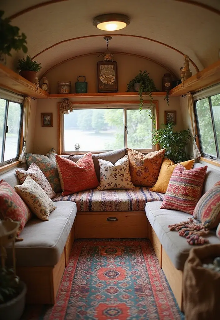 29 Vintage Camper Remodel Projects You’ll Adore - 4. Cozy Bohemian Textiles