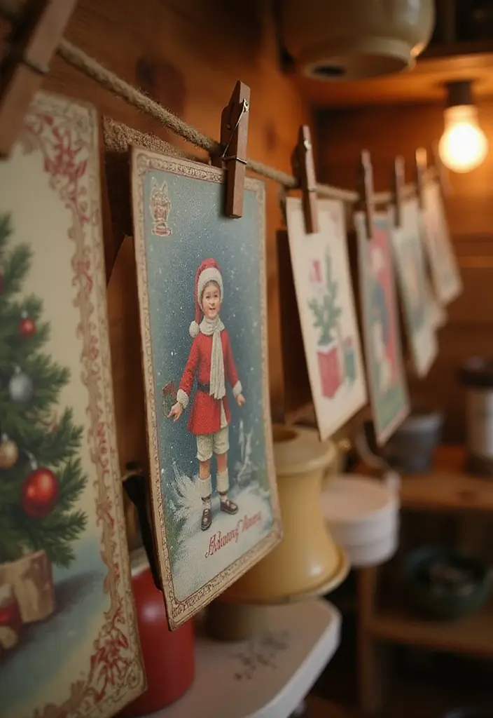 29 Vintage Christmas Decor Ideas Full of Nostalgia 12 29 Vintage Christmas Decor Ideas Full of Nostalgia - 12. Vintage Christmas Cards Display
