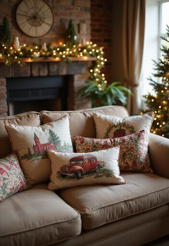 29 Vintage Christmas Decor Ideas Full of Nostalgia 14 29 Vintage Christmas Decor Ideas Full of Nostalgia - 14. Festive Vintage Pillow Covers
