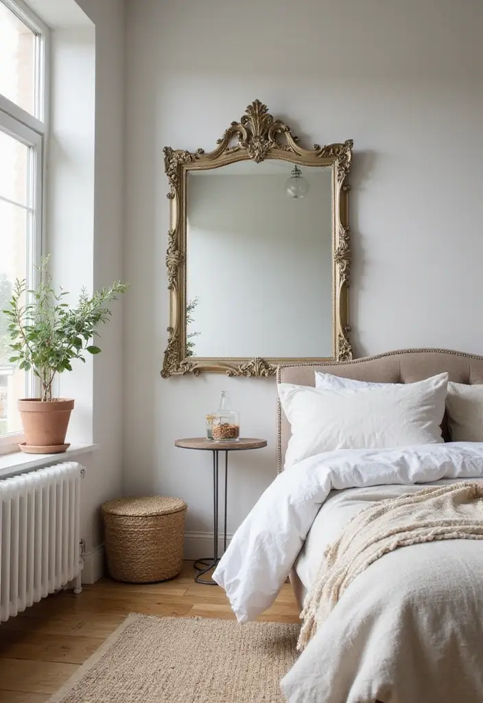 29 Vintage Farmhouse Bedroom Inspirations That Stay Timeless 17 29 Vintage Farmhouse Bedroom Inspirations That Stay Timeless - 17. Vintage Mirrors