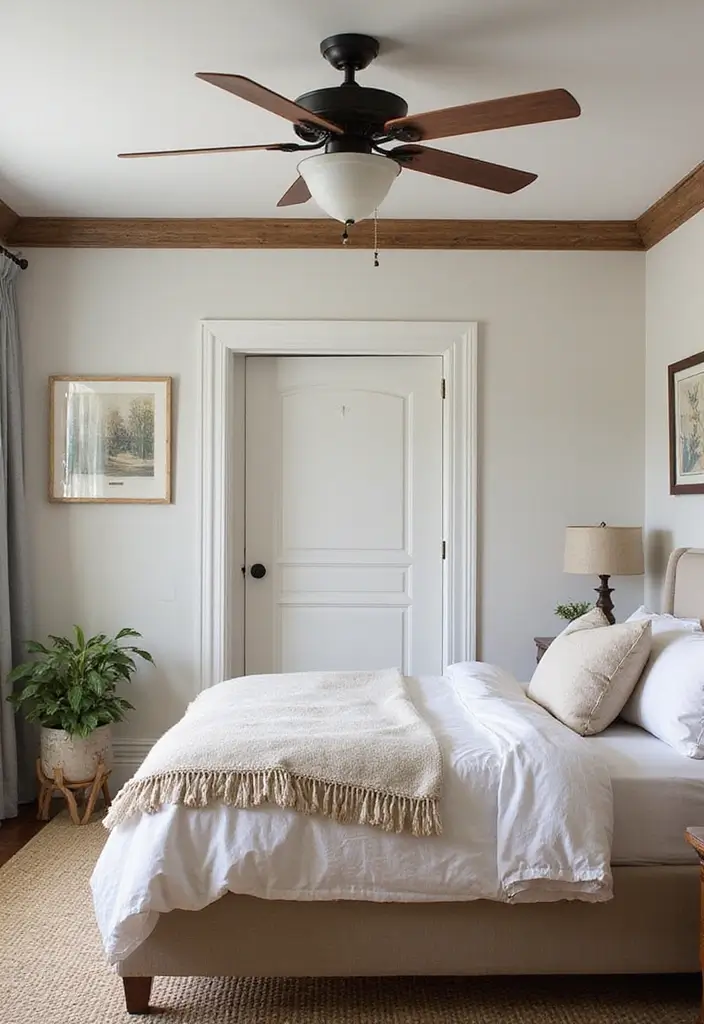 29 Vintage Farmhouse Bedroom Inspirations That Stay Timeless 21 29 Vintage Farmhouse Bedroom Inspirations That Stay Timeless - 21. Ceiling Fans with Style