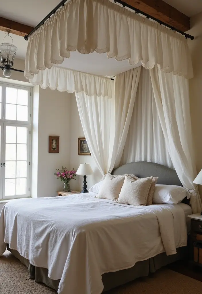 29 Vintage Farmhouse Bedroom Inspirations That Stay Timeless 22 29 Vintage Farmhouse Bedroom Inspirations That Stay Timeless - 22. Charming Canopies
