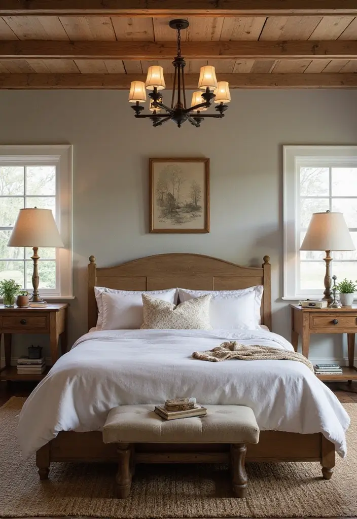 29 Vintage Farmhouse Bedroom Inspirations That Stay Timeless 26 29 Vintage Farmhouse Bedroom Inspirations That Stay Timeless - 26. Farmhouse Lighting Fixtures