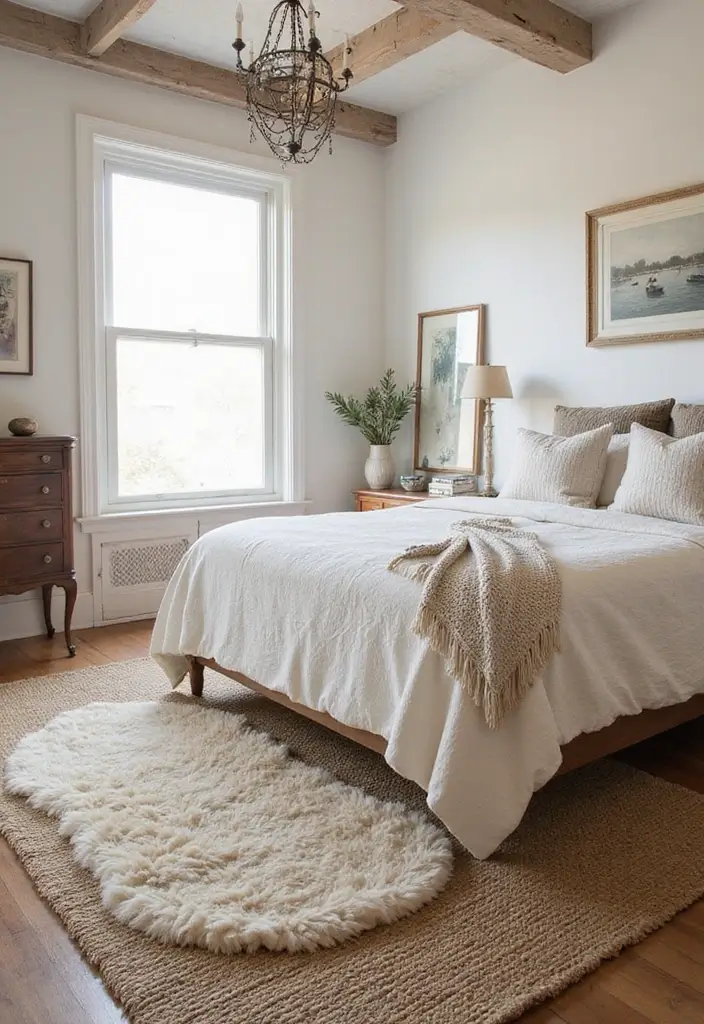 29 Vintage Farmhouse Bedroom Inspirations That Stay Timeless 9 29 Vintage Farmhouse Bedroom Inspirations That Stay Timeless - 9. Layered Rugs