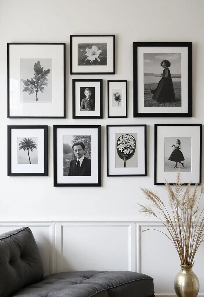 29 Vintage Gallery Wall Inspirations to Elevate Any Room 10 29 Vintage Gallery Wall Inspirations to Elevate Any Room - 10. A Touch of Black & White
