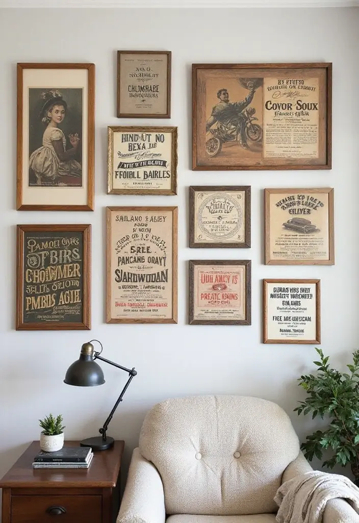 29 Vintage Gallery Wall Inspirations to Elevate Any Room 12 29 Vintage Gallery Wall Inspirations to Elevate Any Room - 12. Vintage Typography Art