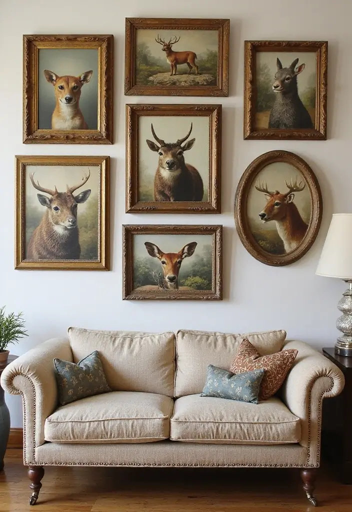 29 Vintage Gallery Wall Inspirations to Elevate Any Room 16 29 Vintage Gallery Wall Inspirations to Elevate Any Room - 16. Vintage Animal Portraits