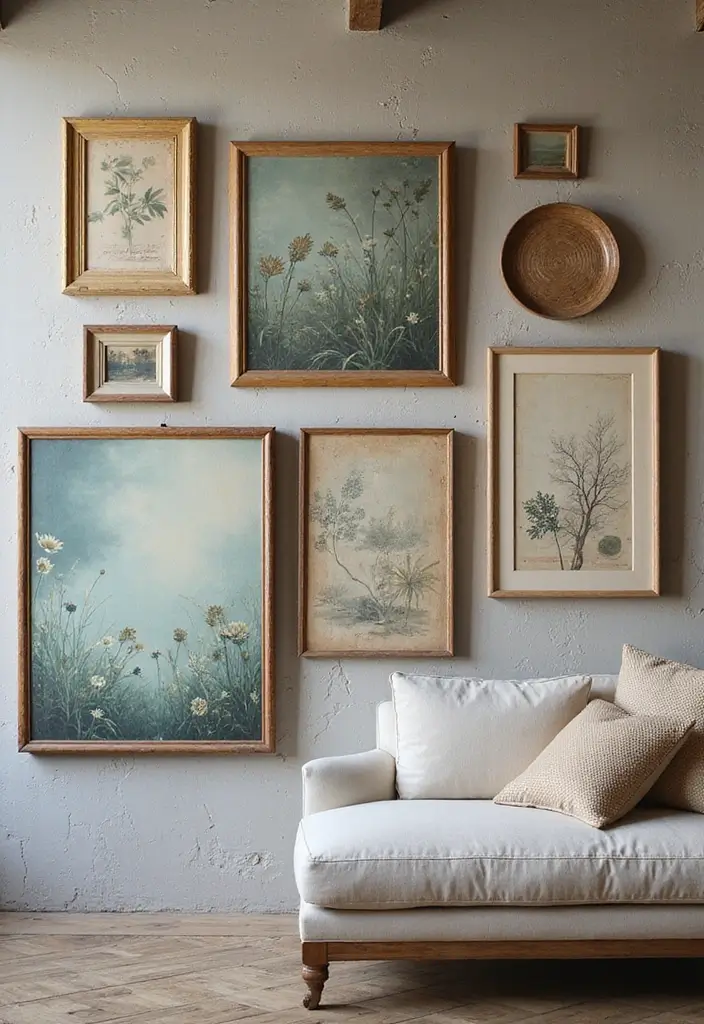 29 Vintage Gallery Wall Inspirations to Elevate Any Room 19 29 Vintage Gallery Wall Inspirations to Elevate Any Room - 19. Creative Use of Canvas
