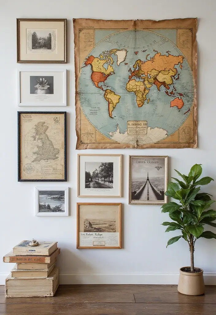 29 Vintage Gallery Wall Inspirations to Elevate Any Room 21 29 Vintage Gallery Wall Inspirations to Elevate Any Room - 21. Vintage Travel Maps