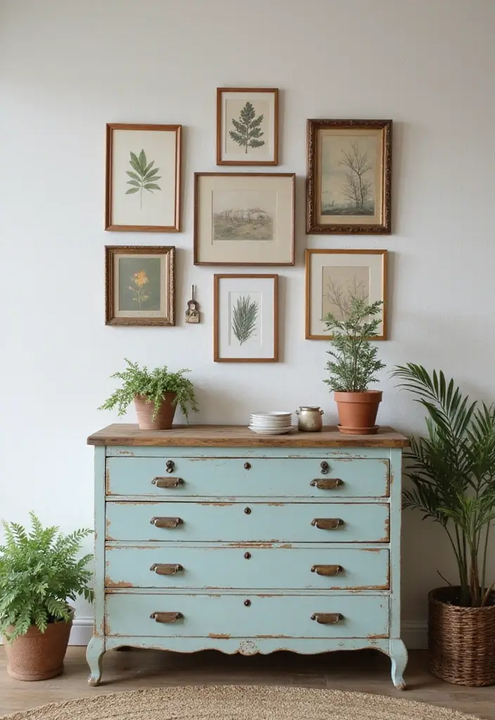 29 Vintage Gallery Wall Inspirations to Elevate Any Room 23 29 Vintage Gallery Wall Inspirations to Elevate Any Room - 23. Vintage Furniture as a Backdrop