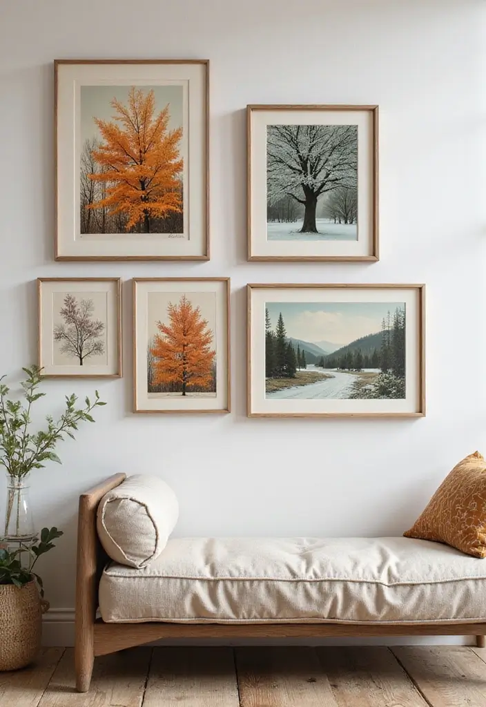 29 Vintage Gallery Wall Inspirations to Elevate Any Room 24 29 Vintage Gallery Wall Inspirations to Elevate Any Room - 24. Seasonal Variations