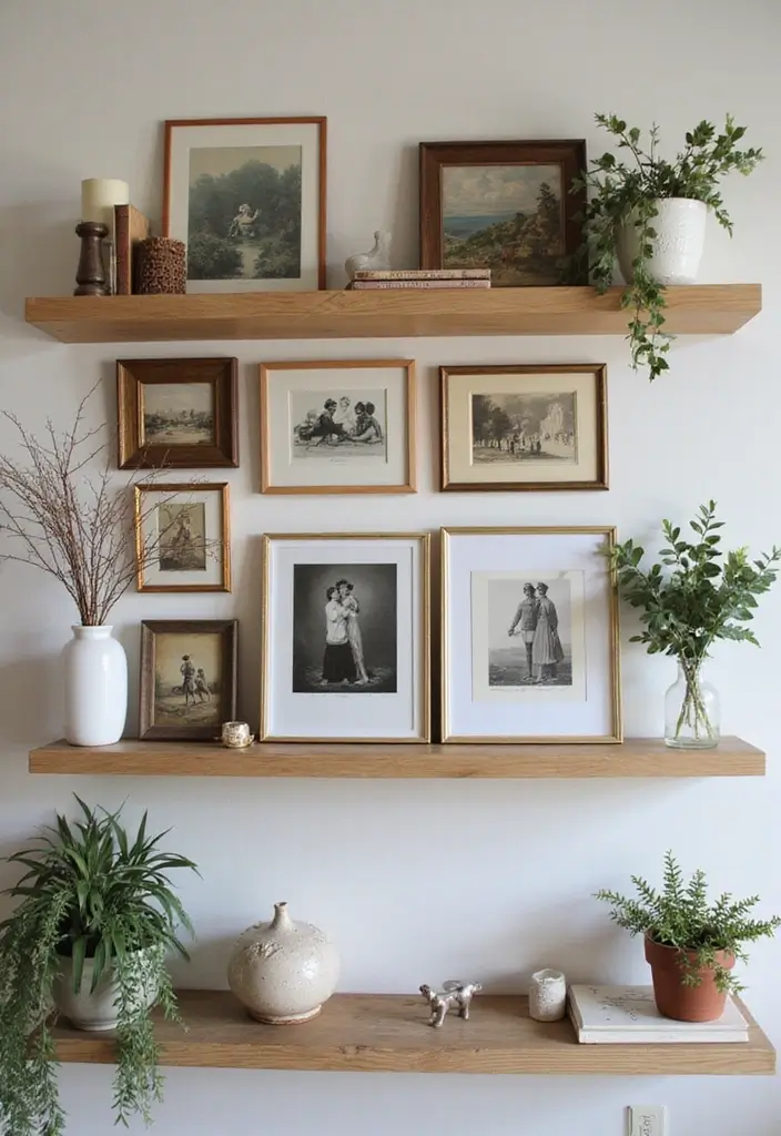29 Vintage Gallery Wall Inspirations to Elevate Any Room 29 29 Vintage Gallery Wall Inspirations to Elevate Any Room - 29. Curated Gallery Shelf