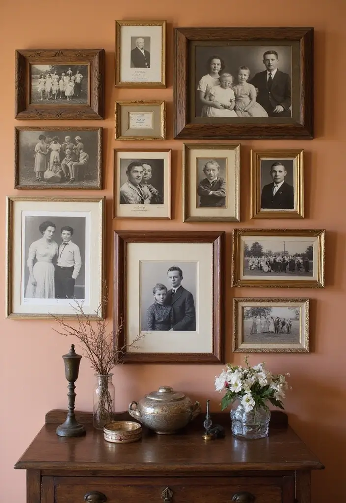 29 Vintage Gallery Wall Inspirations to Elevate Any Room 3 29 Vintage Gallery Wall Inspirations to Elevate Any Room - 3. Family Heritage Showcase