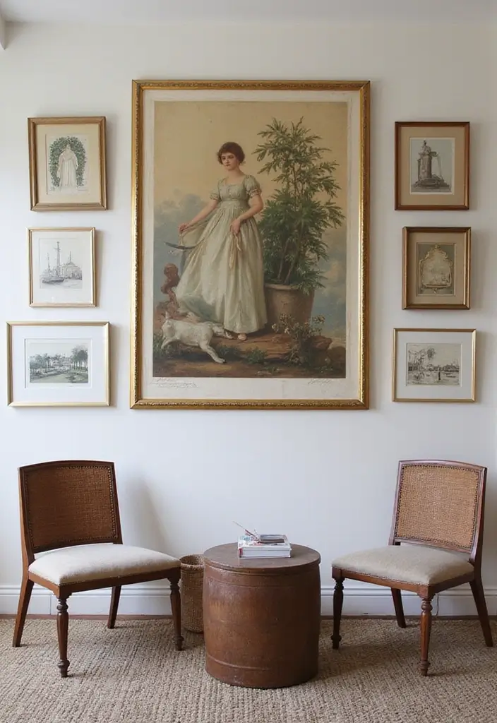 29 Vintage Gallery Wall Inspirations to Elevate Any Room 4 29 Vintage Gallery Wall Inspirations to Elevate Any Room - 4. Statement Artwork Centerpiece