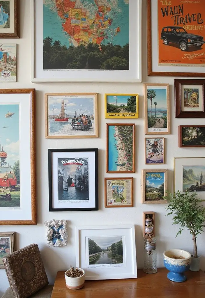 29 Vintage Gallery Wall Inspirations to Elevate Any Room 6 29 Vintage Gallery Wall Inspirations to Elevate Any Room - 6. Travel Memories Collection
