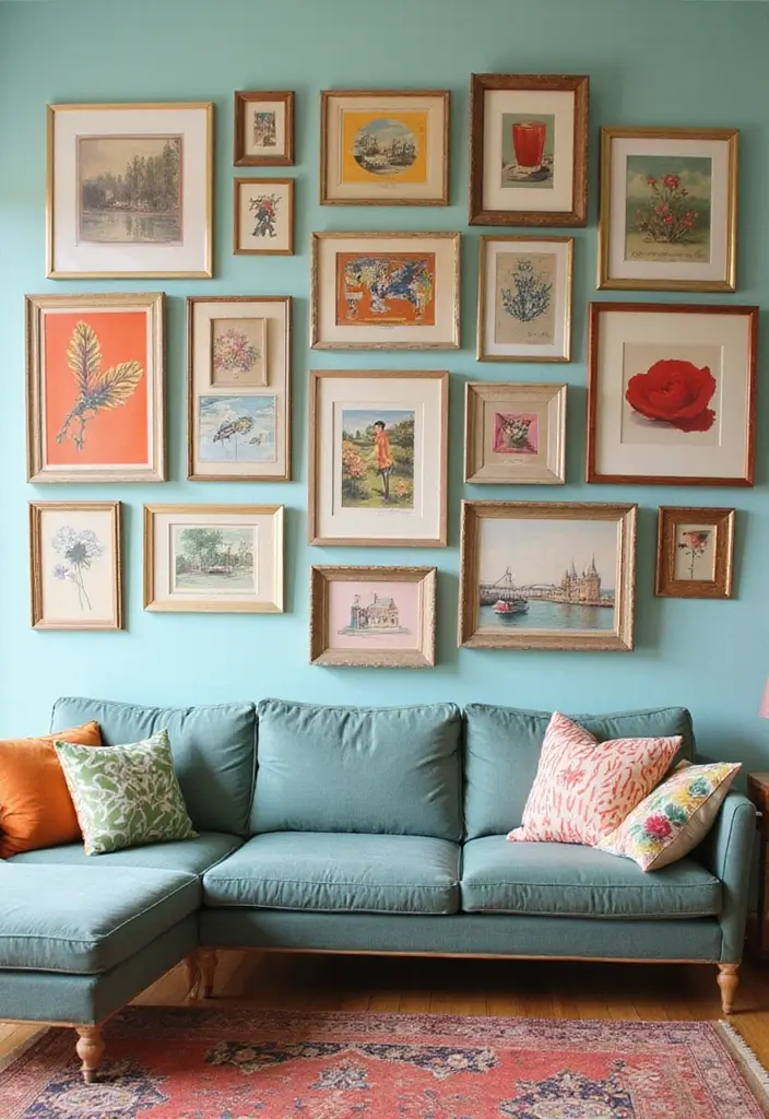 29 Vintage Gallery Wall Inspirations to Elevate Any Room 7 29 Vintage Gallery Wall Inspirations to Elevate Any Room - 7. Colorful Vintage Artwork