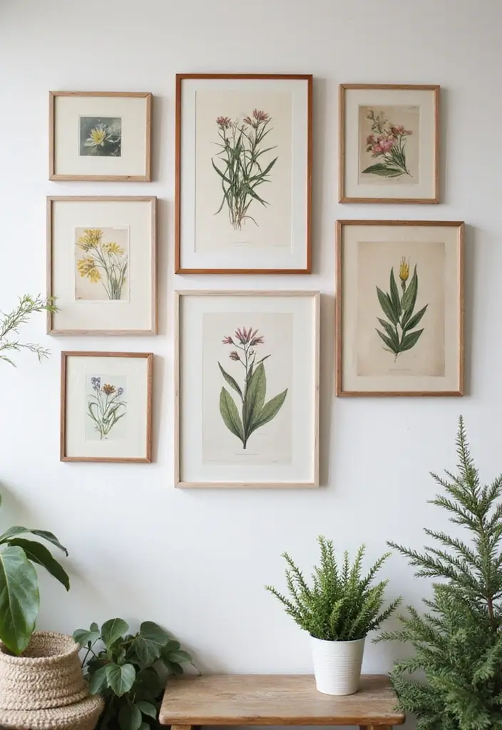 29 Vintage Gallery Wall Inspirations to Elevate Any Room 8 29 Vintage Gallery Wall Inspirations to Elevate Any Room - 8. Curated Nature Gallery