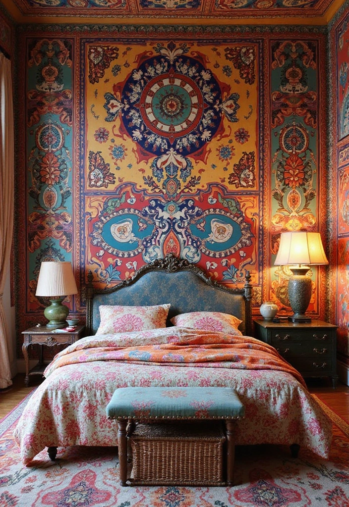30 Retro Bedroom Looks That Feel Bold and Fun 1 30 Retro Bedroom Looks That Feel Bold and Fun - 1. Psychedelic Patterns