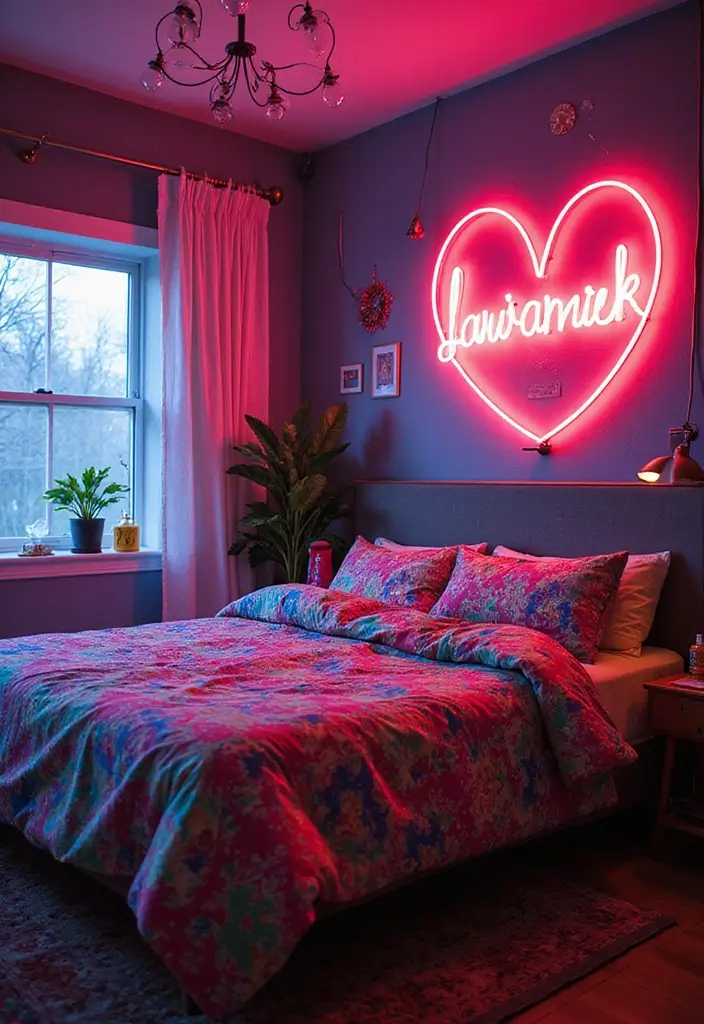 30 Retro Bedroom Looks That Feel Bold and Fun 13 30 Retro Bedroom Looks That Feel Bold and Fun - 13. A Splash of Neon