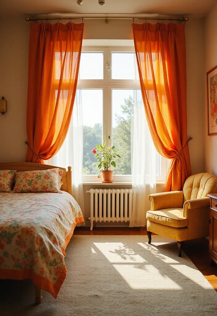 30 Retro Bedroom Looks That Feel Bold and Fun 17 30 Retro Bedroom Looks That Feel Bold and Fun - 17. Colorful Curtains
