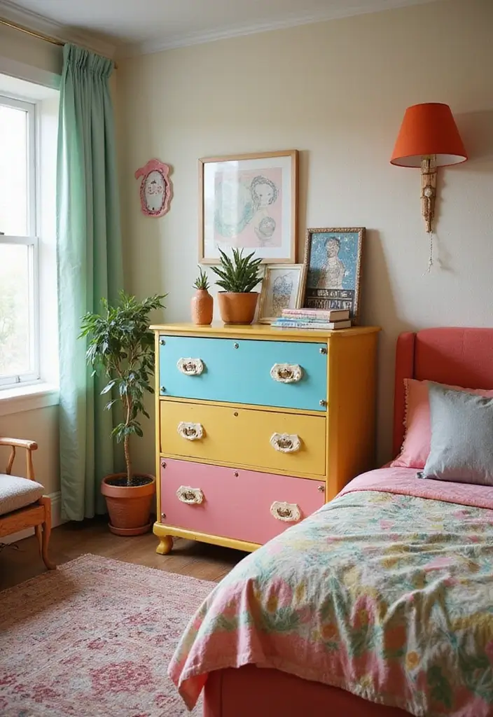 30 Retro Bedroom Looks That Feel Bold and Fun 27 30 Retro Bedroom Looks That Feel Bold and Fun - 27. Funky Chests of Drawers