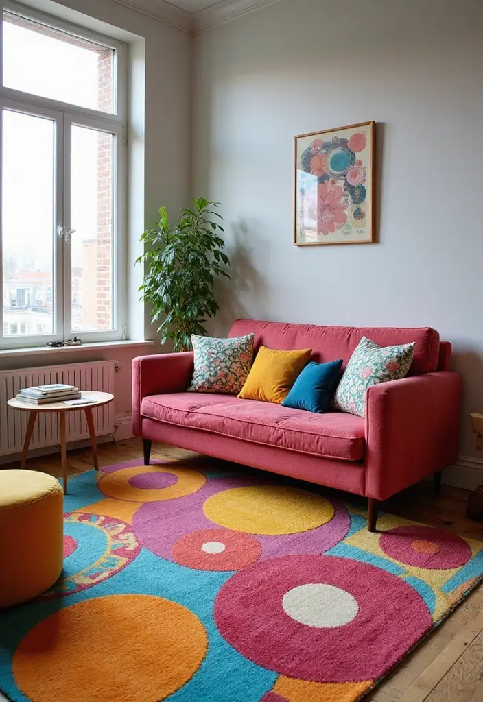 30 Retro Bedroom Looks That Feel Bold and Fun 5 30 Retro Bedroom Looks That Feel Bold and Fun - 5. Bold Area Rugs