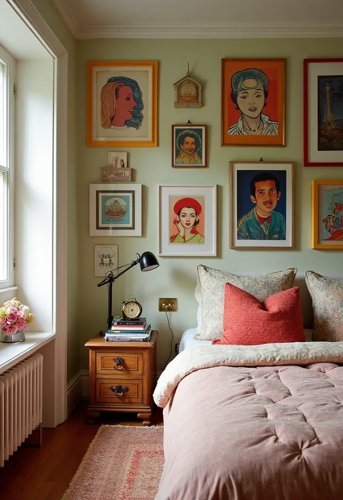 30 Retro Bedroom Looks That Feel Bold and Fun 6 30 Retro Bedroom Looks That Feel Bold and Fun - 6. Quirky Wall Art