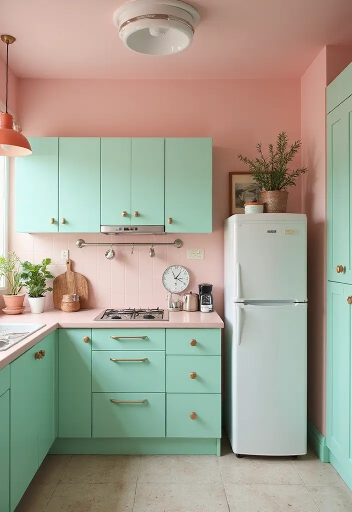 30 Retro Kitchen Designs That Mix Nostalgia and Style 1 30 Retro Kitchen Designs That Mix Nostalgia and Style - 1. Cheerful Pastel Colors