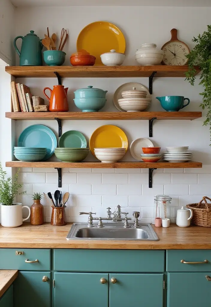 30 Retro Kitchen Designs That Mix Nostalgia and Style 11 30 Retro Kitchen Designs That Mix Nostalgia and Style - 11. Open Shelving for Display