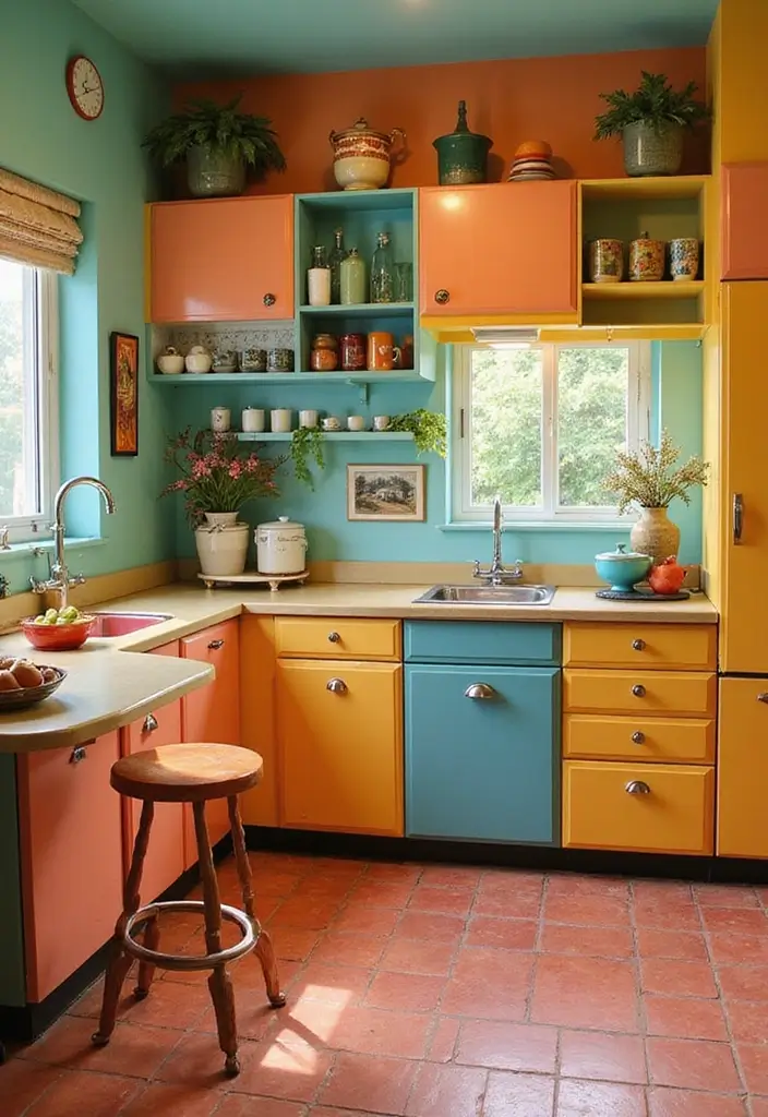 30 Retro Kitchen Designs That Mix Nostalgia and Style 12 30 Retro Kitchen Designs That Mix Nostalgia and Style - 12. Retro Color Palettes