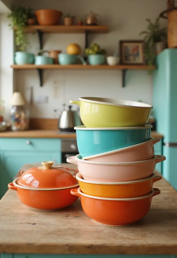 30 Retro Kitchen Designs That Mix Nostalgia and Style 25 30 Retro Kitchen Designs That Mix Nostalgia and Style - 25. Vintage Mixing Bowls