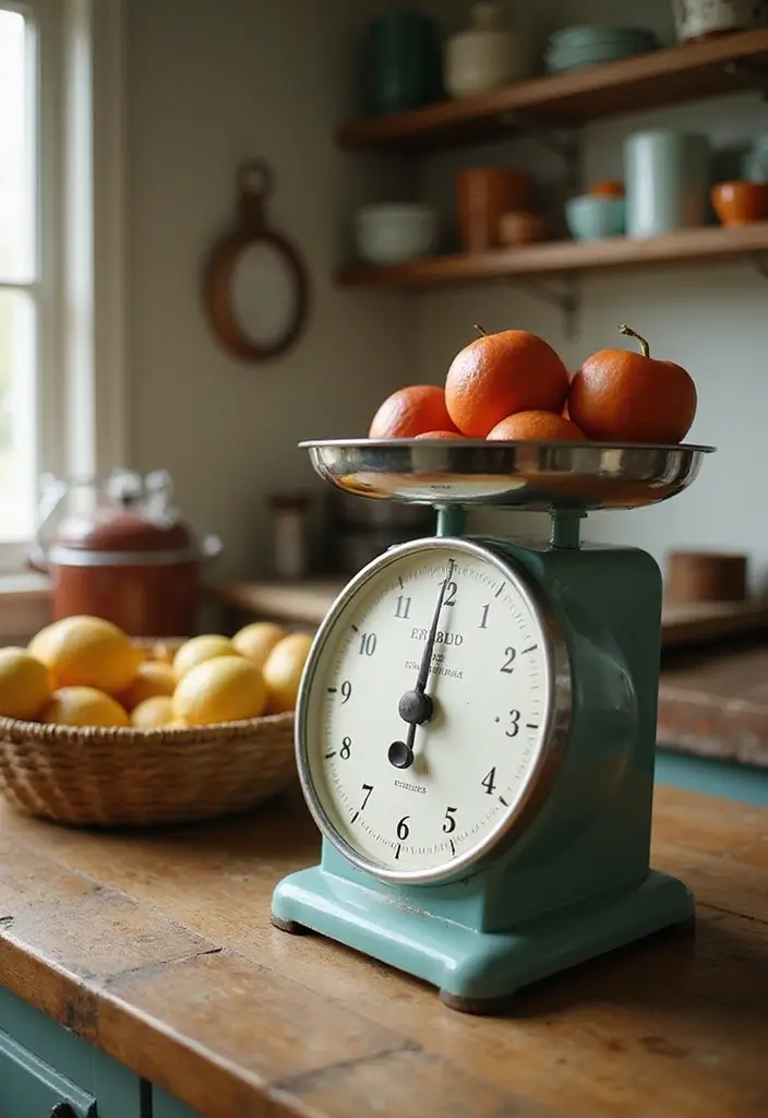 30 Retro Kitchen Designs That Mix Nostalgia and Style 29 30 Retro Kitchen Designs That Mix Nostalgia and Style - 29. Iconic Kitchen Scales