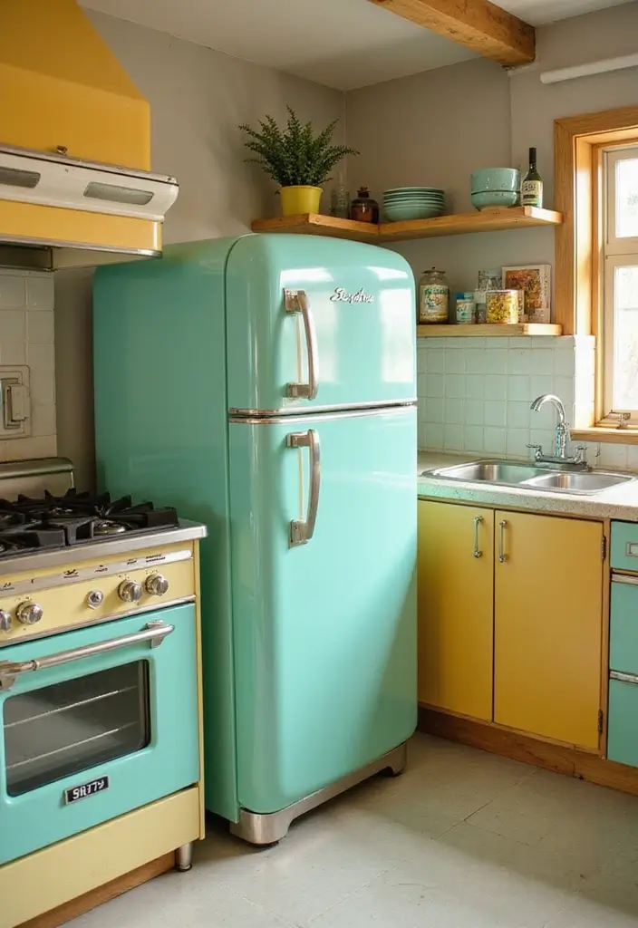 30 Retro Kitchen Designs That Mix Nostalgia and Style 3 30 Retro Kitchen Designs That Mix Nostalgia and Style - 3. Vintage Appliances with Modern Touches