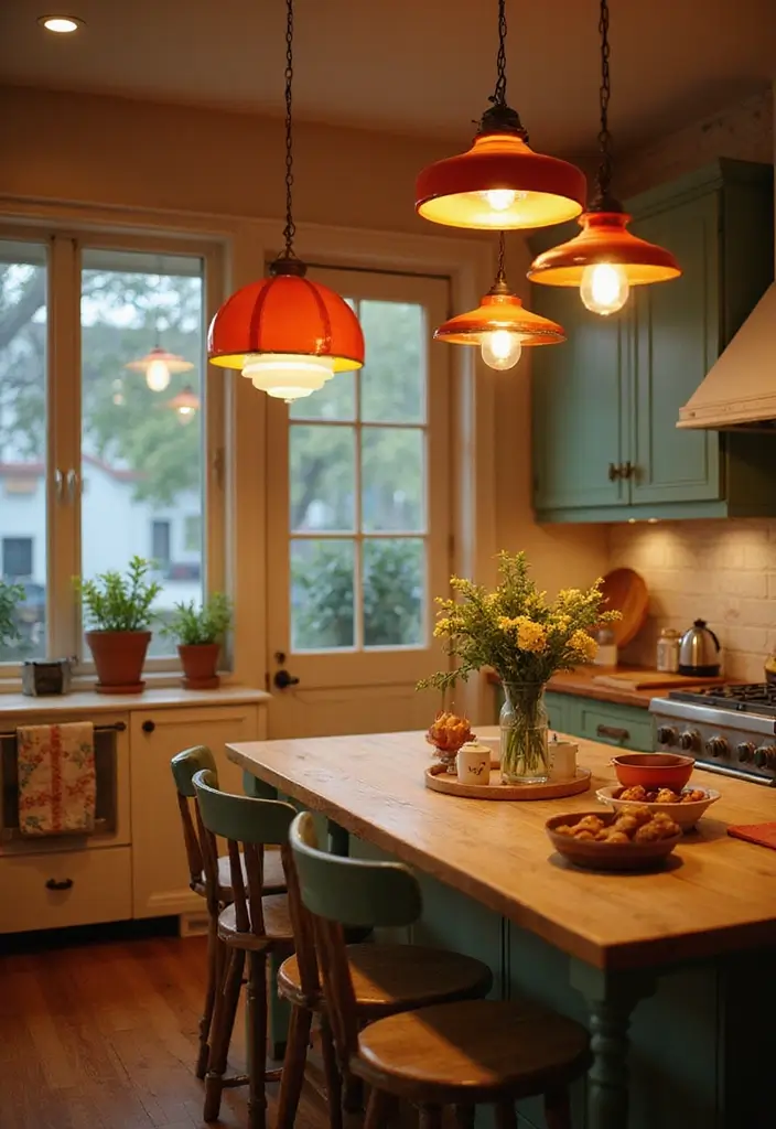 30 Retro Kitchen Designs That Mix Nostalgia and Style 7 30 Retro Kitchen Designs That Mix Nostalgia and Style - 7. Vintage-Inspired Lighting