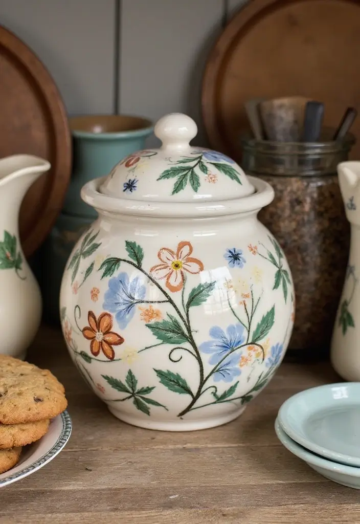 30 Vintage Cookie Jar Collections That Add Kitchen Charm 19 30 Vintage Cookie Jar Collections That Add Kitchen Charm - 19. Hand-Painted Ceramic Jars