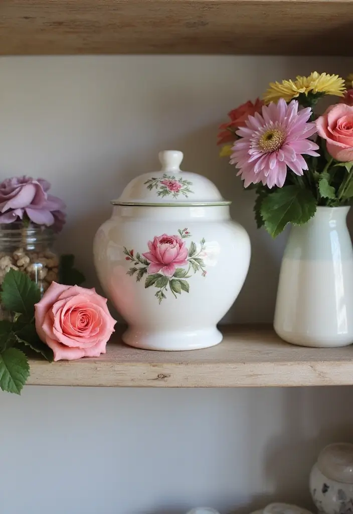 30 Vintage Cookie Jar Collections That Add Kitchen Charm 29 30 Vintage Cookie Jar Collections That Add Kitchen Charm - 29. Vintage Floral Motifs