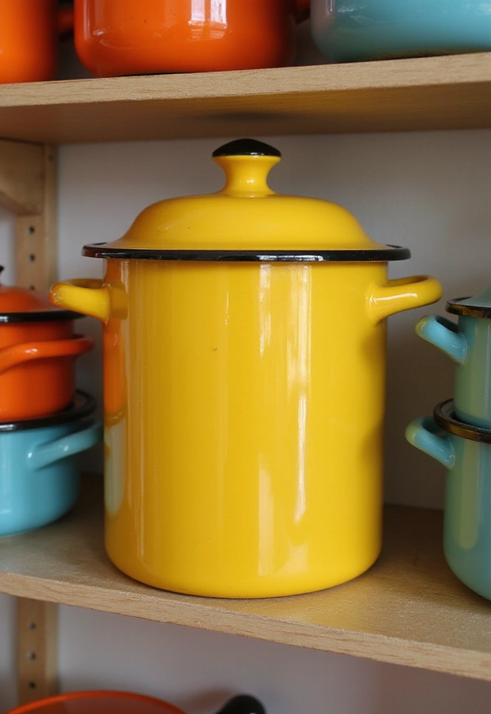 30 Vintage Cookie Jar Collections That Add Kitchen Charm 7 30 Vintage Cookie Jar Collections That Add Kitchen Charm - 7. Colorful Enamel Jars