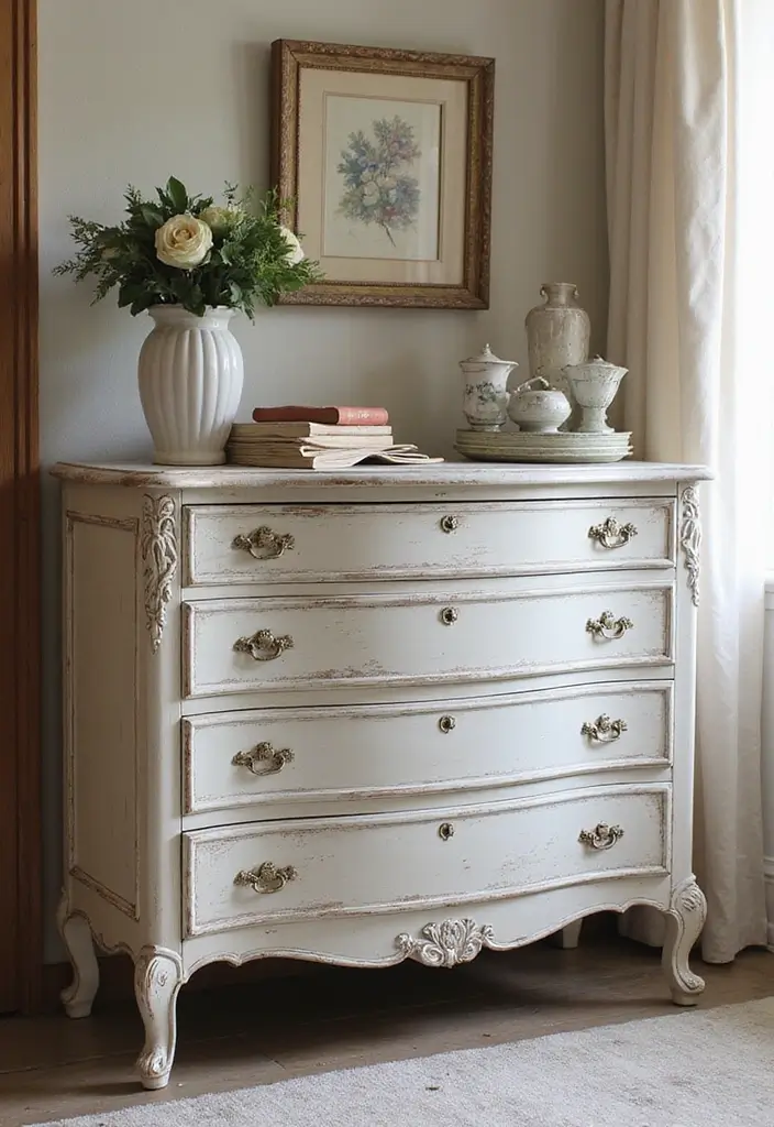 30 Vintage French Bedroom Inspirations with Romance 10 30 Vintage French Bedroom Inspirations with Romance - 10. Distressed Furniture