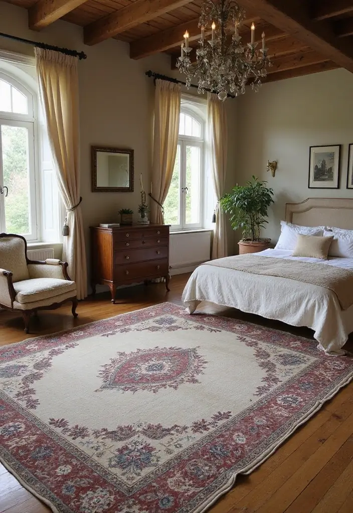 30 Vintage French Bedroom Inspirations with Romance 16 30 Vintage French Bedroom Inspirations with Romance - 16. Charming Area Rugs