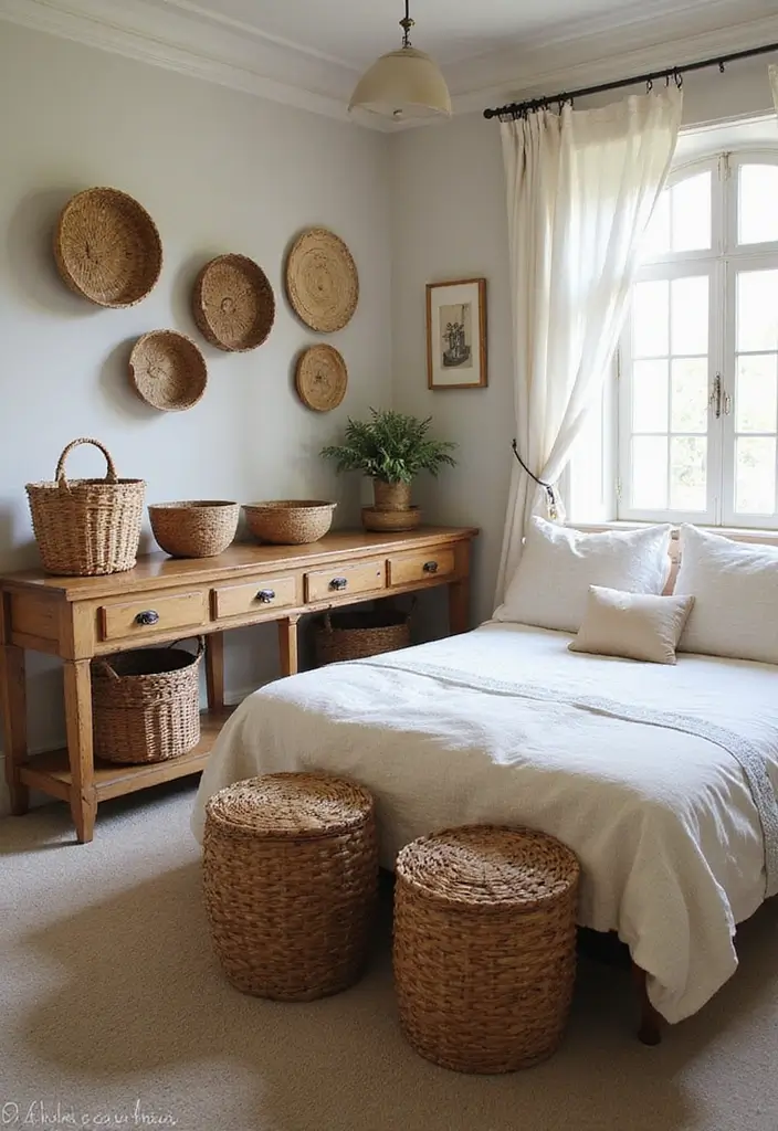 30 Vintage French Bedroom Inspirations with Romance 18 30 Vintage French Bedroom Inspirations with Romance - 18. Woven Baskets