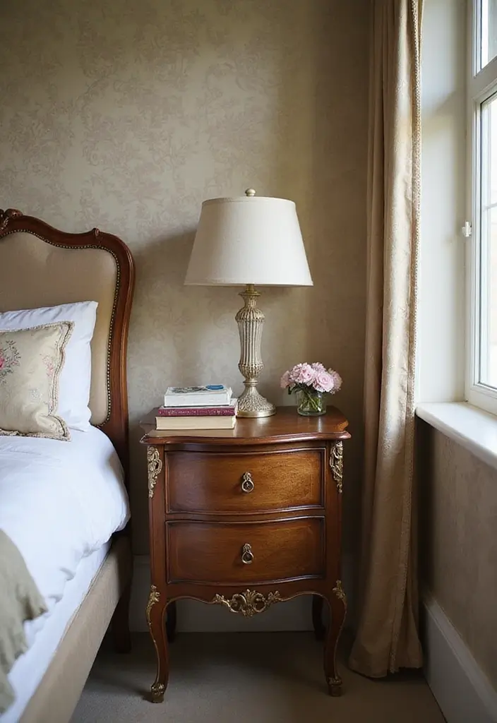 30 Vintage French Bedroom Inspirations with Romance 19 30 Vintage French Bedroom Inspirations with Romance - 19. Vintage Bedside Tables