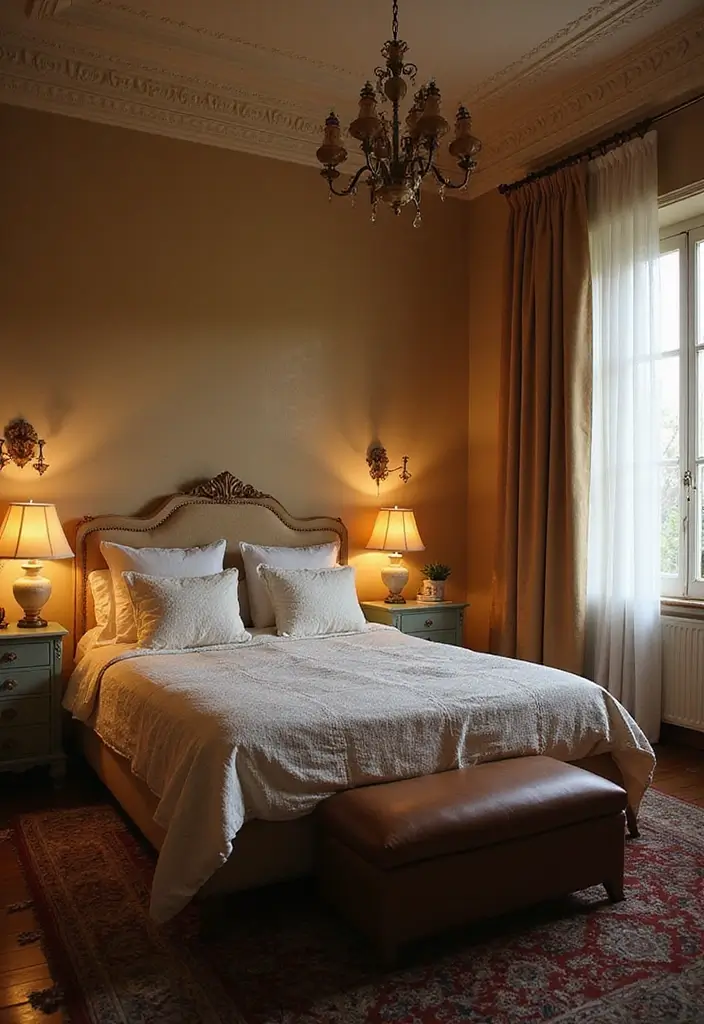 30 Vintage French Bedroom Inspirations with Romance 22 30 Vintage French Bedroom Inspirations with Romance - 22. Layered Lighting