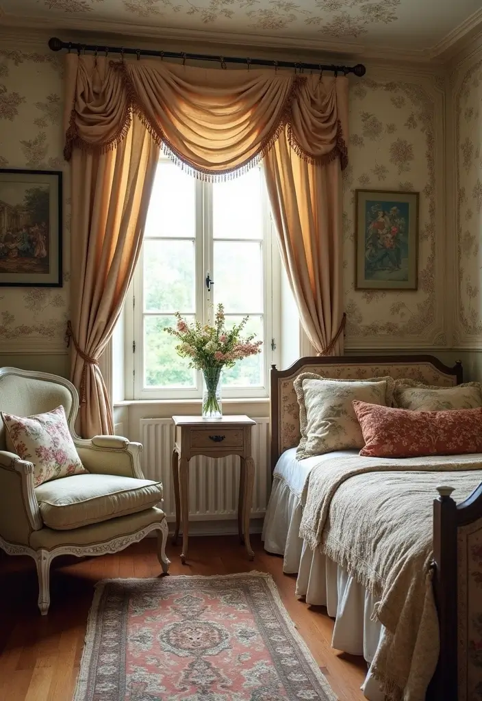 30 Vintage French Bedroom Inspirations with Romance 24 30 Vintage French Bedroom Inspirations with Romance - 24. Vintage Fabrics