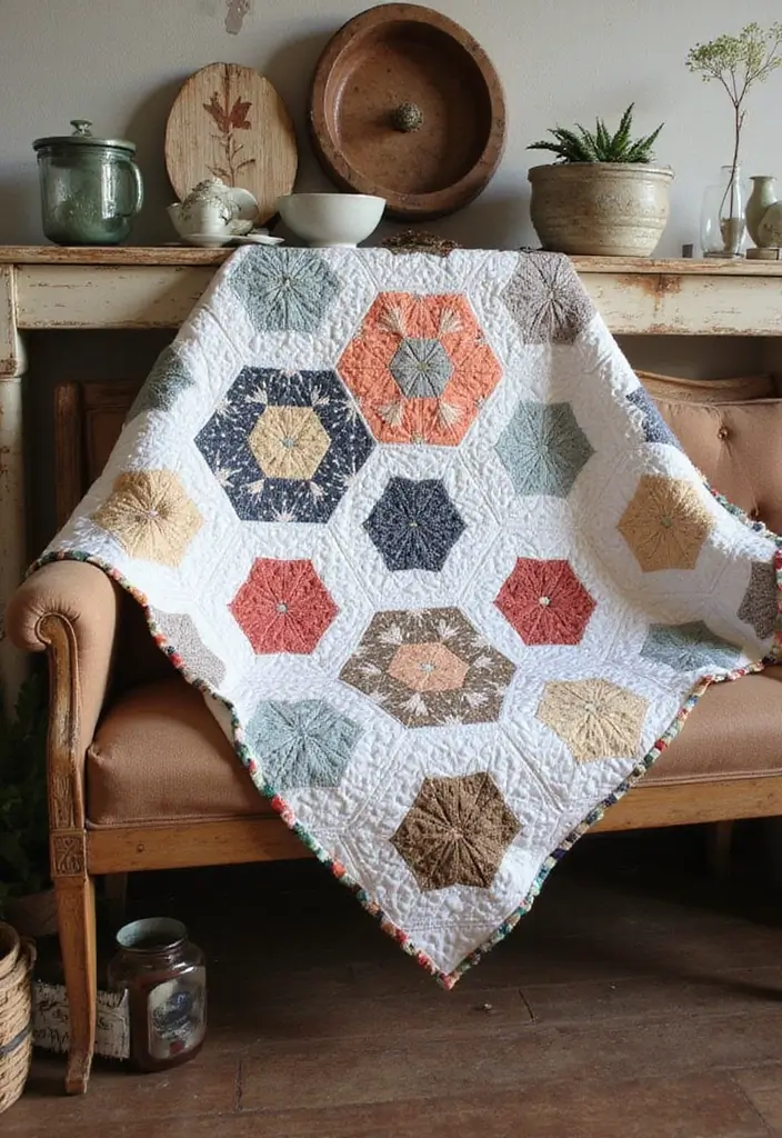 30 Vintage Quilt Patterns That Are Truly Beautiful 26 30 Vintage Quilt Patterns That Are Truly Beautiful - 26. The Hexagon Quilt