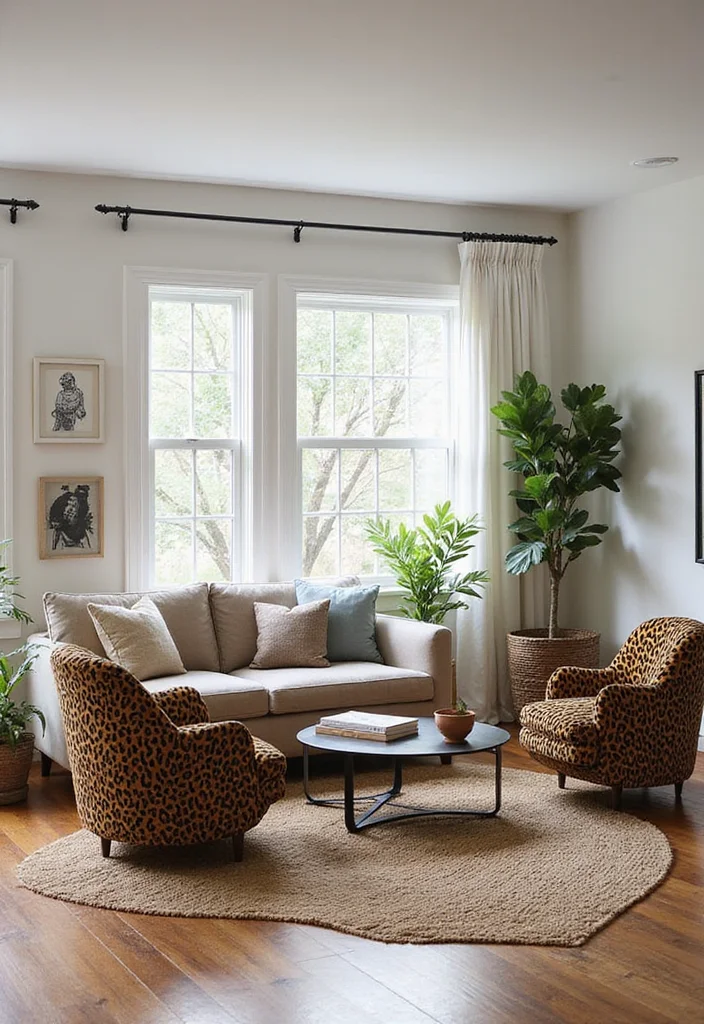 10 Animal Print Living Room Ideas for Bold Stylish Accents - 3. Bold Animal Print Accent Chairs